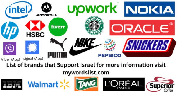 image contain list of brands that support israel as title and contain logo of that brands